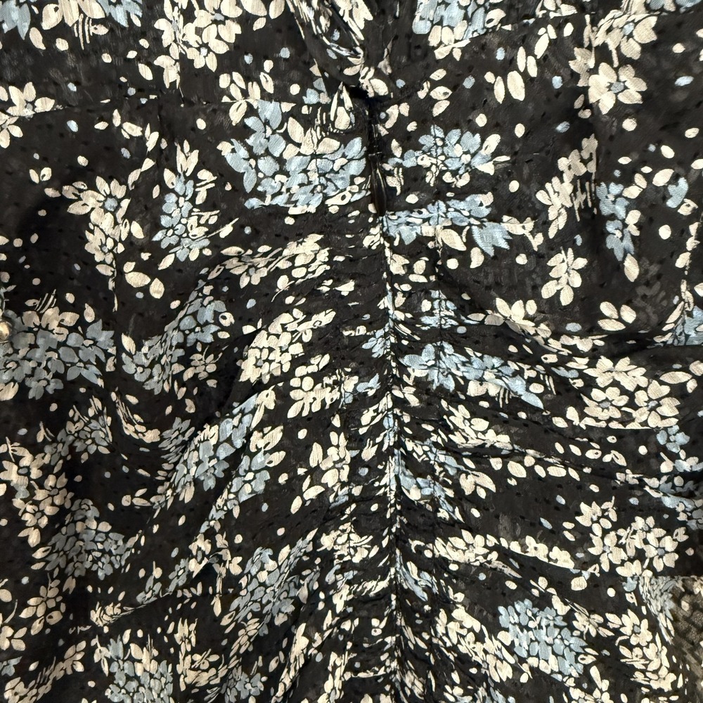 Veronica Beard Sean Wrap Dress Womens 20 Black Ditsy Floral Silk Ruched Ruffle - Picture 7 of 14